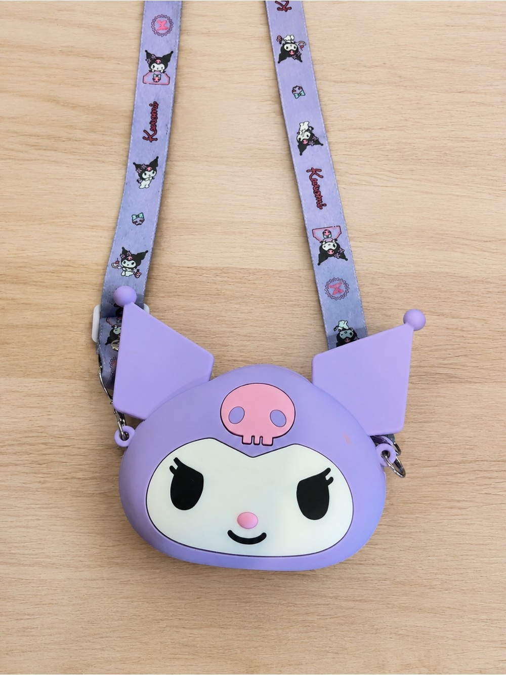 Sanrio Kuromi Silicone Crossbody Coin Purse Bag w/ Adjustable Lanyard Purple